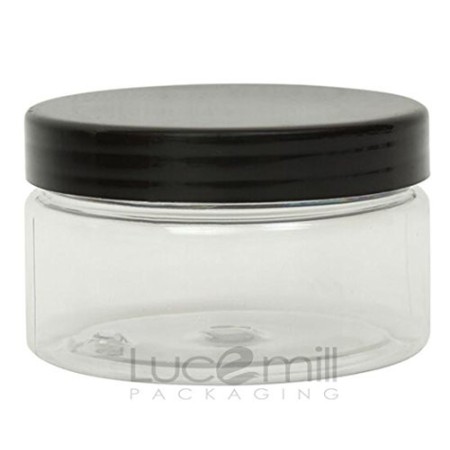 Barattolini in plastica PET trasparente con tappo a vite nero, 100 ml, ideali per creme, liquidi, trucco, oli e per i viaggi, 5 