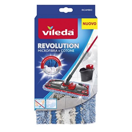 Vileda Revolution Ricambio Microfibra e Cotone, Panno Ricambio, Lavapavimenti, per Piastrelle e Vinile, con Anelli di Tessuto, B