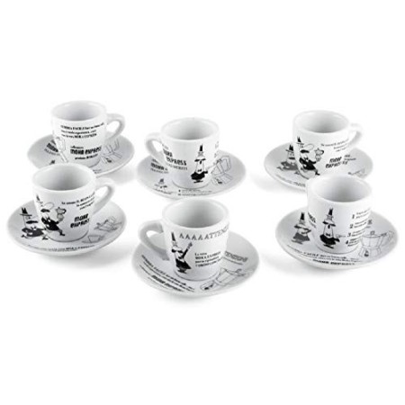 Bialetti Set 6 tazzine caffe'con Tazza e piattino Decoro OMINO CAROSELLO, (Y0TZ037)