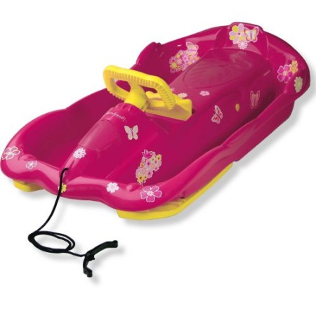 AlpenGaudi 998007 - Slittino per Bambini, con Volante, 100 x 54 x 28 cm, Colore: Fucsia/Giallo