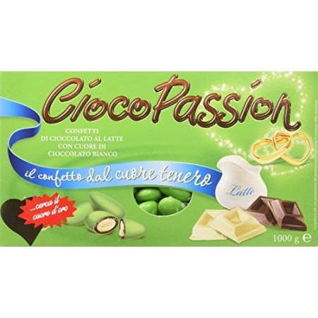 Crispo Confetti Cioco Passion Cioccolato al Latte con Cuore di Cioccolato Bianco - Colore Verde - 3 confezioni da 1 kg [3 kg]