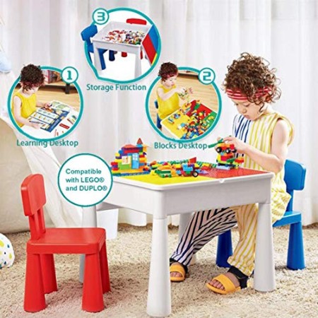 Kublo - Set di tavolo da gioco e 2 sedie per bambini, multifunzione 5 in 1