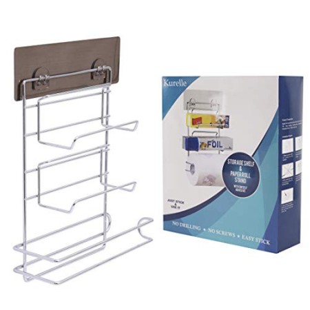 Kurelle Portarotolo da Cucina - (32 H x 7,8W x 23D cm) 3 in 1 Portarotoli a Parete - Autoadesivo Pellicola Alluminio, Dispenser 
