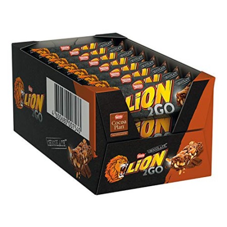 Lion 2Go Barretta con Arachidi, Uvetta, Pezzi di Cioccolato, Riso Croccante e Cioccolato al Latte, Confezione da 24 Barrette