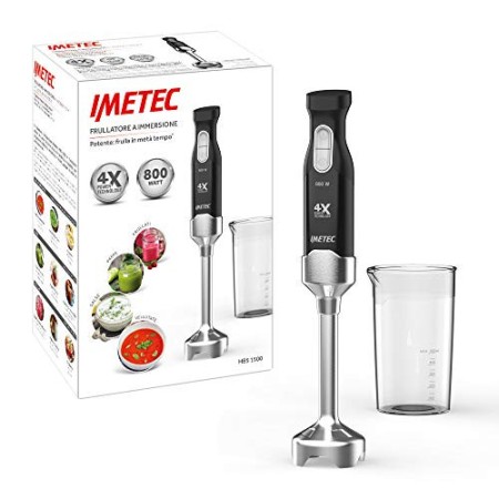 Imetec HB5 1500 Frullatore a Immersione, Lame in Acciaio Inox, Piede Extra Large, 2 Velocità, Gambo Estraibile, Bicchiere da 1 