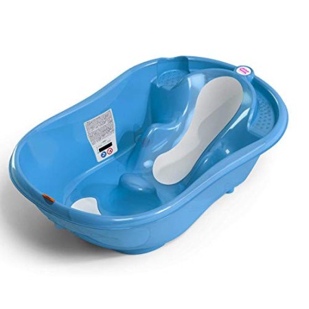 OKBABY Onda Evolution - Vaschetta dal Design Ergonomico con Seduta Antiscivolo per il Bagnetto del Neonato 0-12 Mesi - Blu