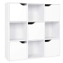 Homfa Mensola Libreria in Legno con 9 Cubi 5 Ante Mobile Portaoggetti Scaffale Cubo Porta Libri CD Bianca 90 × 29 × 90cm
