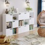 Homfa Mensola Libreria in Legno con 9 Cubi 5 Ante Mobile Portaoggetti Scaffale Cubo Porta Libri CD Bianca 90 × 29 × 90cm