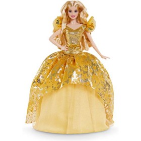 Barbie- Signature Magia delle Feste 2020, Bambola da 30.5 cm Bionda con Abito Dorato, Piedistallo e Certificato di Autenticità 