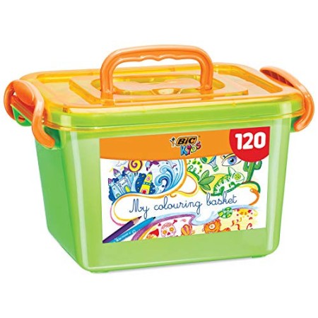 BIC Kids Colouring Box, 60 Matite Colorate e 60 Pennarelli, Scatola Facile da Trasportare, Ottime per Colorare, per Bambini a Ca