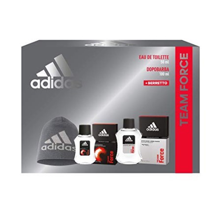 Adidas, Confezione Regalo Uomo Team Force, Eau de Toilette 50 ml, Dopobarba 100 ml, Berretto di Lana