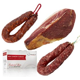 Prosciutto Crudo Serrano Spagnolo Stagionato e Disossato 1 Kg (Jamon Serrano) + Chorizo Salsiccia 200 gr + Salchichón Salsiccia