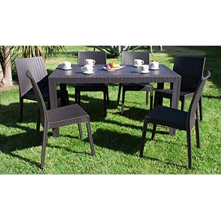 DIMAPLAST Set Garden Tavolo e 6 Sedie da Giardino Antracite