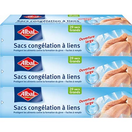 Albal 211576 - Sacchetti per congelatore, a laccetti, modello medio con manico 30 x 45 cm , lotto di 3 (20 x 3)