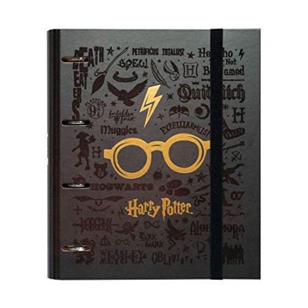 Grupo Erik - Raccoglitore ad anelli A4 Harry Potter Glasses con chiusura con fascia elastica per tenere al sicuro i tuoi appunti