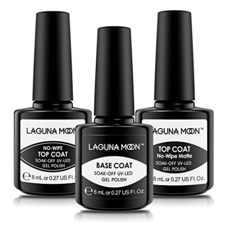 Lagunamoon Base e Top Coat Semipermanente, Top Coat Opaco, Smalto per Unghie in gel LED UV, 3pcz Smalto per Unghie Soak off 8ML