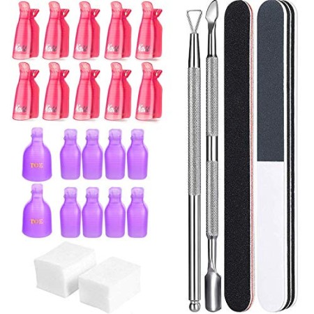Kindax Kit per Rimozione Smalto per Unghie Include 10xClip per Piedi, 10xClip per Dita, 100 Cotoni e Tanti Accessori, Kit Mollet