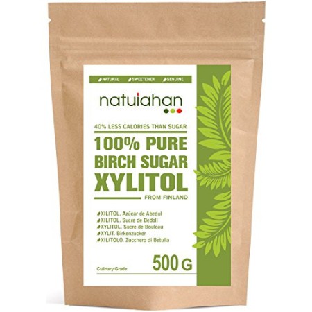 Natuiahan Xylitol 500 gr. Zucchero di Betulla dalla Finlandia. Dolcificante Naturale al 100%. Contenitore Sigillato Autosigillan