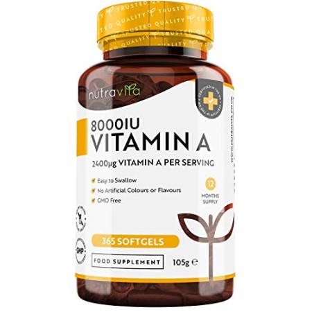 Vitamina A 8.000 UI - Aumenta il Sistema Immunitario e Mantiene la Vista e la Pelle Normali - 2.400 μg di Vitamina A per Capsul