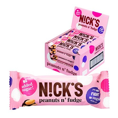NICKS Peanut n Fudge, barretta di cioccolato al latte con arachidi e caramelle, senza zuccheri aggiunti, senza glutine, 20 x 40g