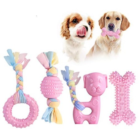 Giocattoli da masticare per cuccioli JYPS, set di giocattoli per dentizione per cani 4 pezzi con in cotone e palla, giocattoli d