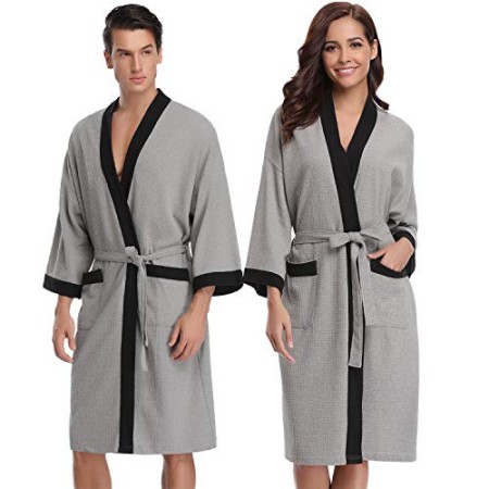 Aibrou Unisex Vestaglia Lunga Invernale Accappatoio Spugna a Nido d'Ape in Cialda di Cotone Pigiama da Notte con Cintura per Spa