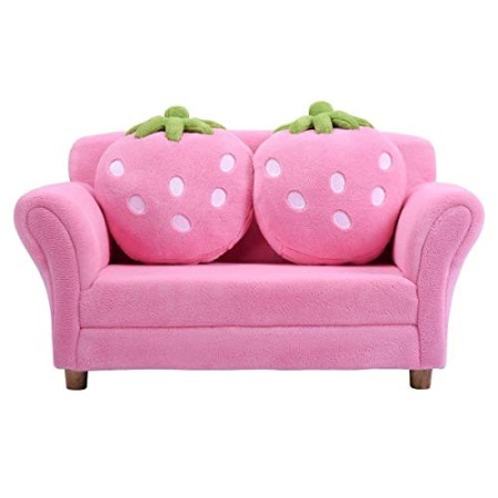 COSTWAY Poltrona per Bambini, Divano Letto per Bambini, in Velluto Corallo con 2 Cuscini, 90 x 54,8 x 48 cm (Rosa)