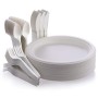 Fuyit Piatti Biodegradabili, Set di 200 Posate e Piatti Carta con 50 Piatti, 50 Forchette, 50 Coltelli e 50 Cucchiai per Feste, 
