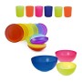 SET DA 21 PEZZI PER FESTA BBQ CAMPEGGIO ESTATE :12 PIATTI 6 BICCHIERI 3 CIOTOLE DA 17, 20 E 24 CM - PLASTICA RIGIDA LAVABILE E R
