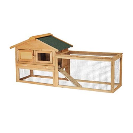Relaxdays, Naturale Conigliera per Esterni, con Recinto, in Legno, per Conigli per Animali Piccoli, Criceti, 71x154x51,5