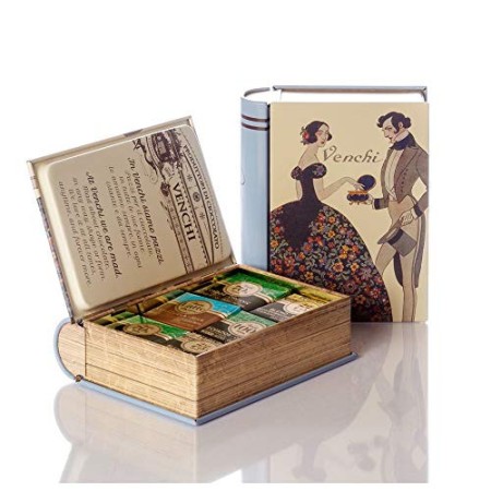 Venchi Scatola Regalo Con Cioccolatini Grandblend Assortiti, Mini Libro In Latta - Senza Glutine - 135 Gr