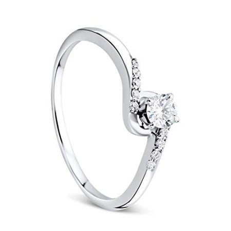 Orovi Anello da donna in oro bianco 0,16 kt con solitario centrale e diamante da 9 carati (375), con brillanti da 0,05 carati e 