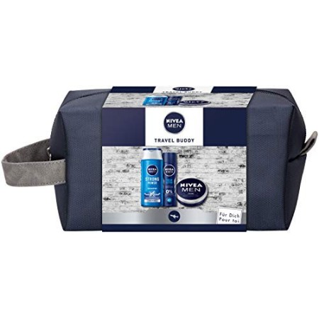 NIVEA MEN Travel Buddy - Set regalo per uomini con deodorante spray, shampoo per la cura del viso, mani e corpo e beauty case