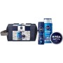 NIVEA MEN Travel Buddy - Set regalo per uomini con deodorante spray, shampoo per la cura del viso, mani e corpo e beauty case