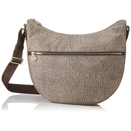 Borbonese Luna Bag Medium, Borsa a Tracolla Donna, Marrone (Op Naturale/Nero), 35x38x15 cm (W x H x L)