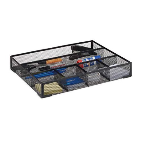 Relaxdays 10022491_46 Portaoggetti da Scrivania 6 Scomparti, Metallo, Nero, 30x38x6 cm
