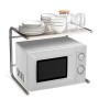 Amzdeal Mensola Microonde Forno, Stabile Scaffale da Cucina a Doppio Strato, Mensola Angolare in Metallo e Legno