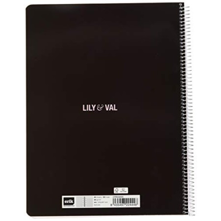 Erik® - Quaderno appunti a quadretti Lily & Val, perfetto per scuole elementari, medie e superiori, A4, 5x5, microperforato