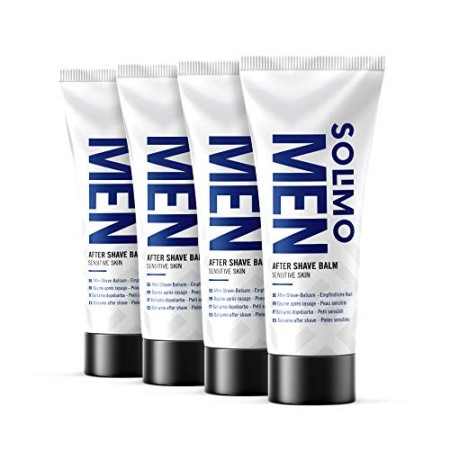 Marchio Amazon - Solimo - Men Balsamo Dopobarba - Pelli sensibili, 4 x 100 ml