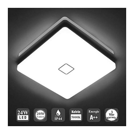 Öuesen 24W moderno impermeabile LED Lampada a soffitto piazza sottile plafoniera a filo Bianco freddo 5000K plafoniere a led pe