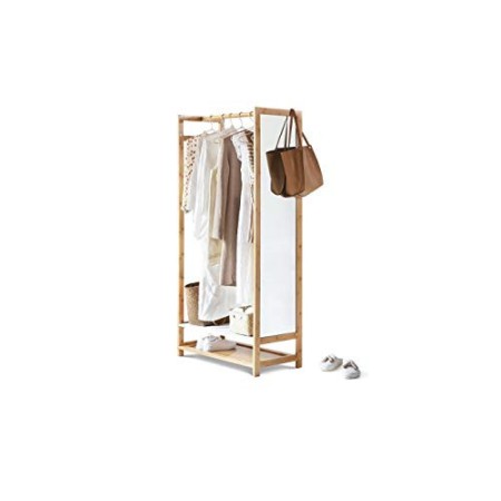 LIFA LIVING Appendiabiti con Specchio, Attaccapanni in 2 ripiani, Per scarpe e vestiti, Legno di bambù e MDF, Alto 1.65 m