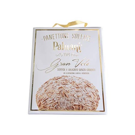 PALUANI Panettone GranVelo, soffice panettone tradizionale senza canditi, con uvetta, guarnito con mandorle tostate, ingredienti