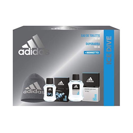 Adidas, Confezione Regalo Uomo Ice Dive, Eau de Toilette 50 ml, Dopobarba 100 ml, Berretto di Lana