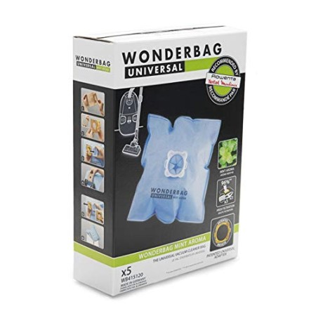 Universal WB415120 Rowenta Wonderbag Sacchetto Universale per Aspirapolvere, 5 Pezzi e 1 Adattatore Riutilizzabile