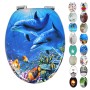 OGOMONDO Sedile Copri WC Universale Frizionato Fantasia MDF Chiusura Rallentata *** CONFEZIONE 1 pz., Fantasia Color Owl