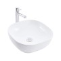 Lavabo Da Appoggio Ceramica Bianco Tondeggiante Lavandino Lavello Arredo 44x44x14 Cm *** CONFEZIONE 1 pz., Misure Lucido
