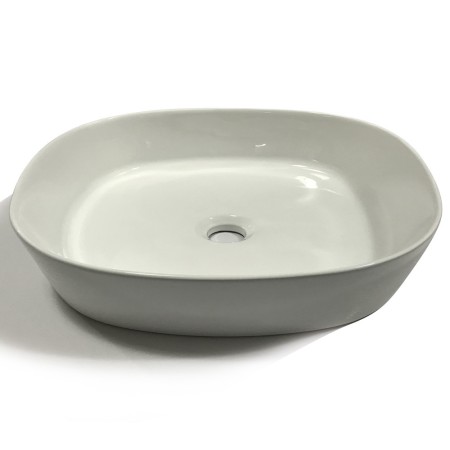 Lavabo Da Appoggio Ceramica Bianco Tondeggiante Lavandino Lavello Arredo 44x44x14 Cm *** CONFEZIONE 1 pz., Misure Opaco