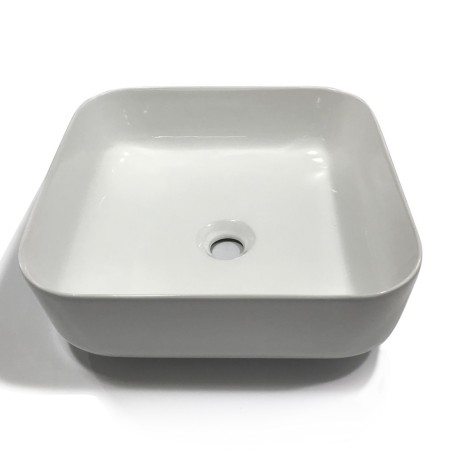 Lavabo Da Appoggio Ceramica Bianco Quadrato Lavandino Lavello Arredo 38,5x38,5x14 Cm *** CONFEZIONE 1 pz., Misure Opaco