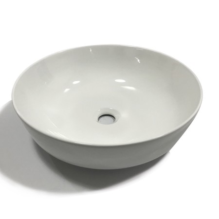 Lavabo Da Appoggio Ceramica Bianco Tondo Lavandino Lavello Arredo 41,5x41,5x13,5 Cm *** CONFEZIONE 1 pz., Finitura Lucido