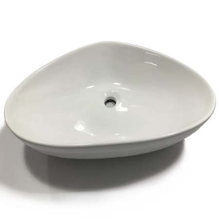 Lavabo Da Appoggio Ceramica Bianco Triangolare Lavandino Lavello Arredo  *** CONFEZIONE 1 pz., Misure 67x44x15 cm